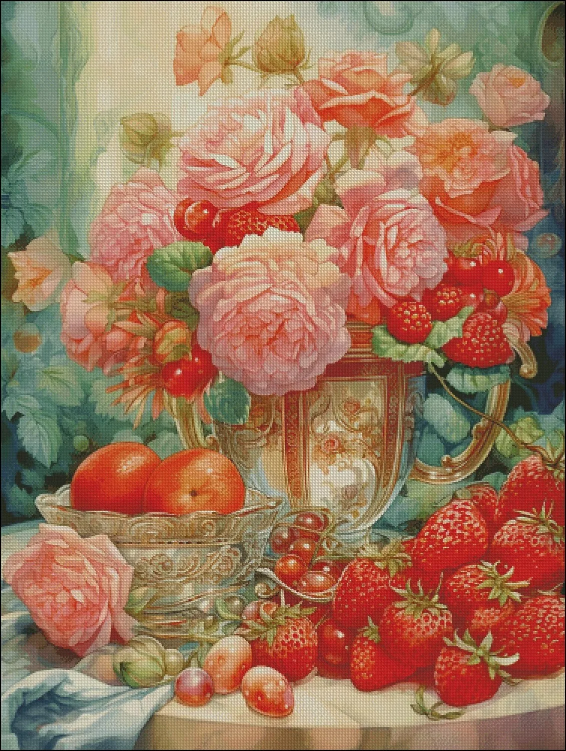 ZZ3957 Flowers Fruits 14CT 16CT Printed On Canvas Cross Stitch DIY Set Needlework Embroidery 210 Colors