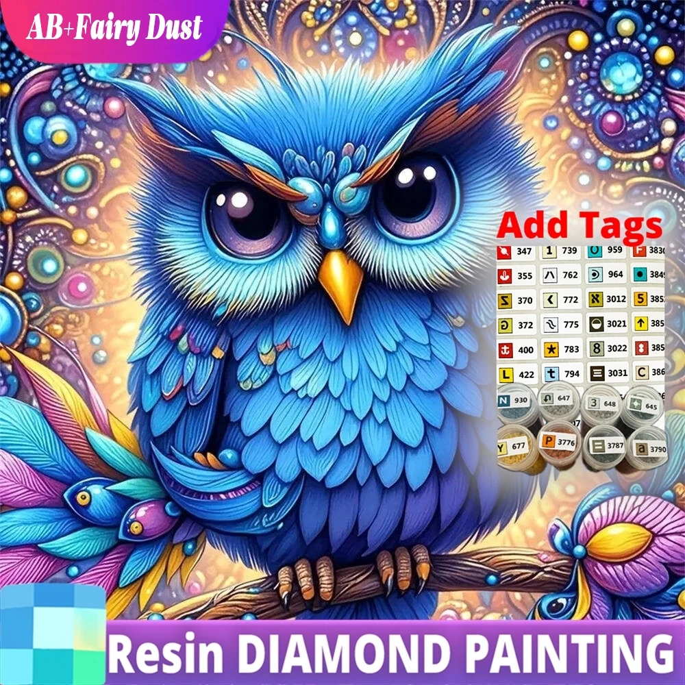 Resin AB Fairy Dust Full Square Round Diamond Painting Bird Owl Animal DIY Mosaic Cartoon New Arrival Handmade Gift