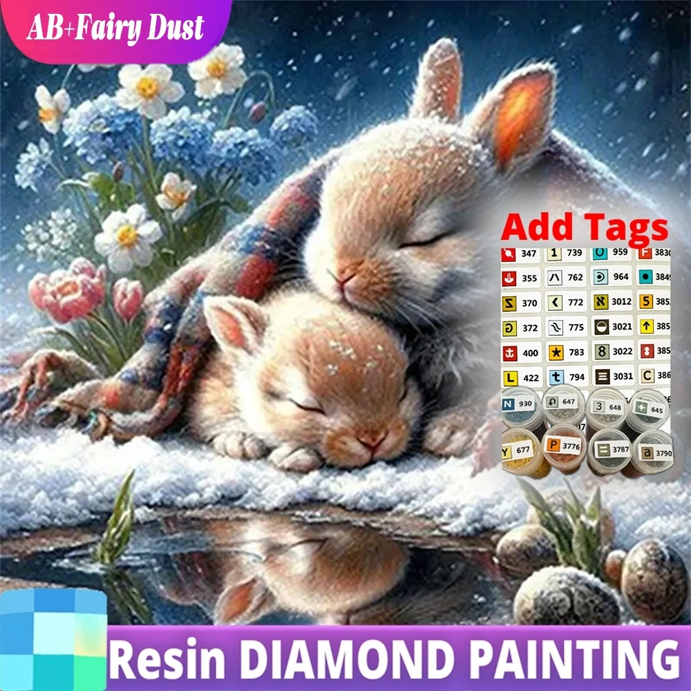Resin AB Fairy Dust Full Square Round Diamond Mosaic Rabbit Animal DIY Painting Winter Cross Stitch Embroidery Handmade Hobby