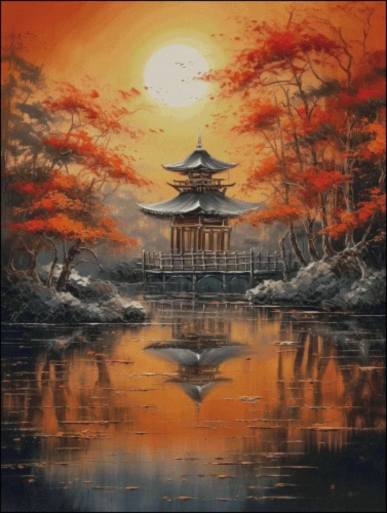 ZZ4192 Pavilion 14CT 16CT 18CT Printed On Canvas Cross Stitch DIY Set Needlework Embroidery 152 Colors