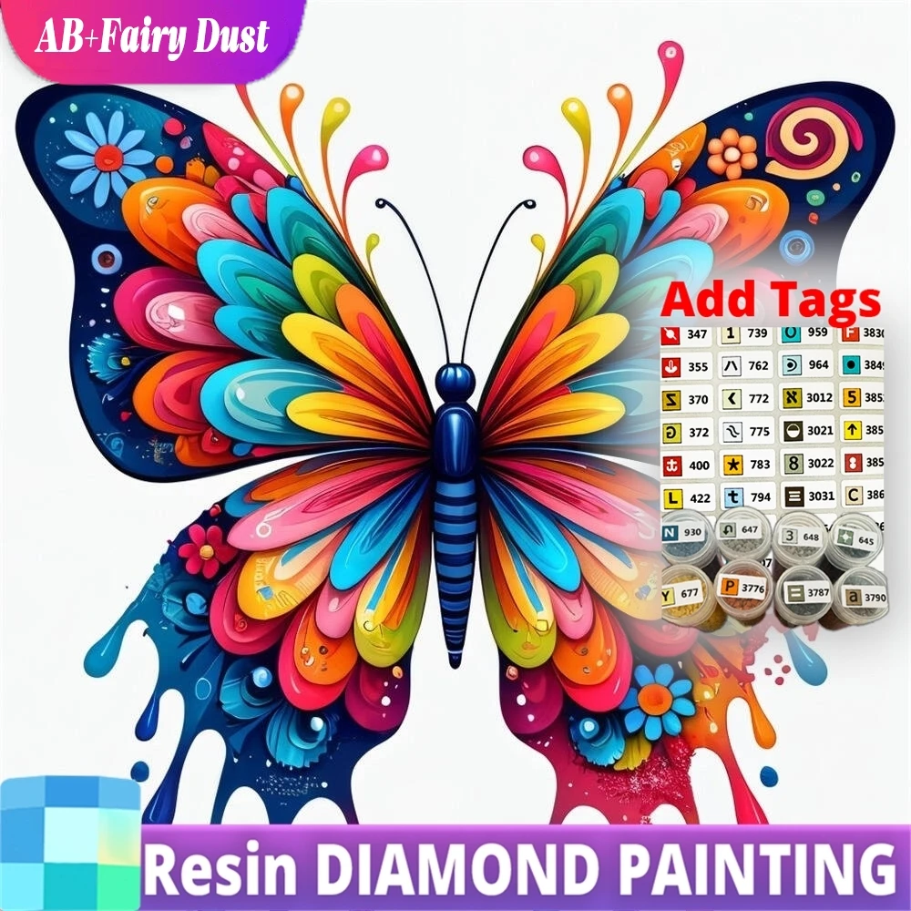 Resin AB Fairy Dust Animal Diamond Embroidery Butterfly Mosaic Colorful DIY Full Square Round Painting Handmade Gift